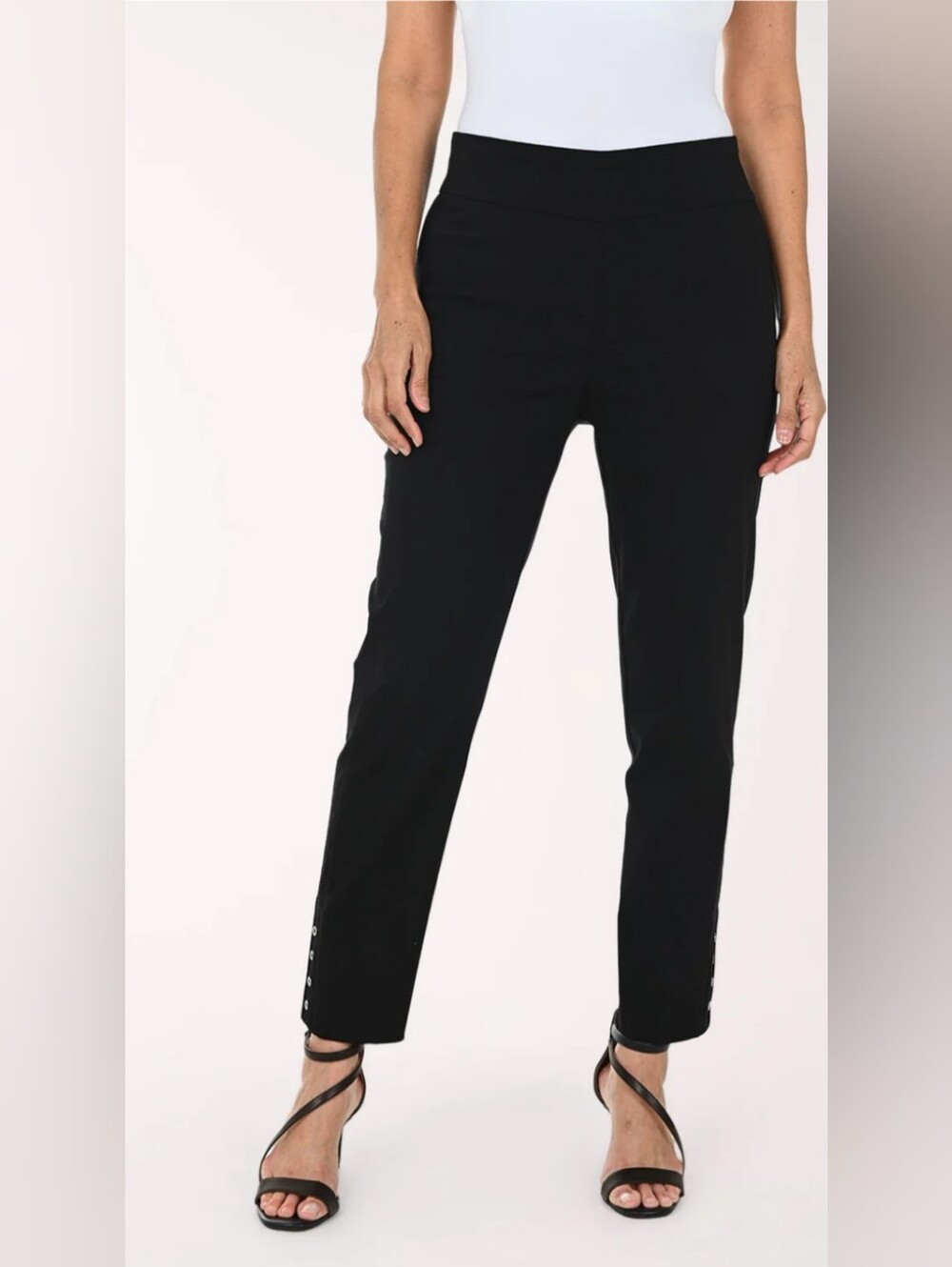 N Touch Women's Black Pull-On Ankle Pants With Side Bottom Leg Grommets Size 14